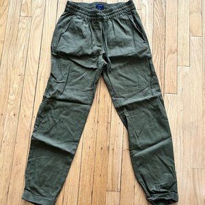Green J Crew Factory Linen Drawstring Pants